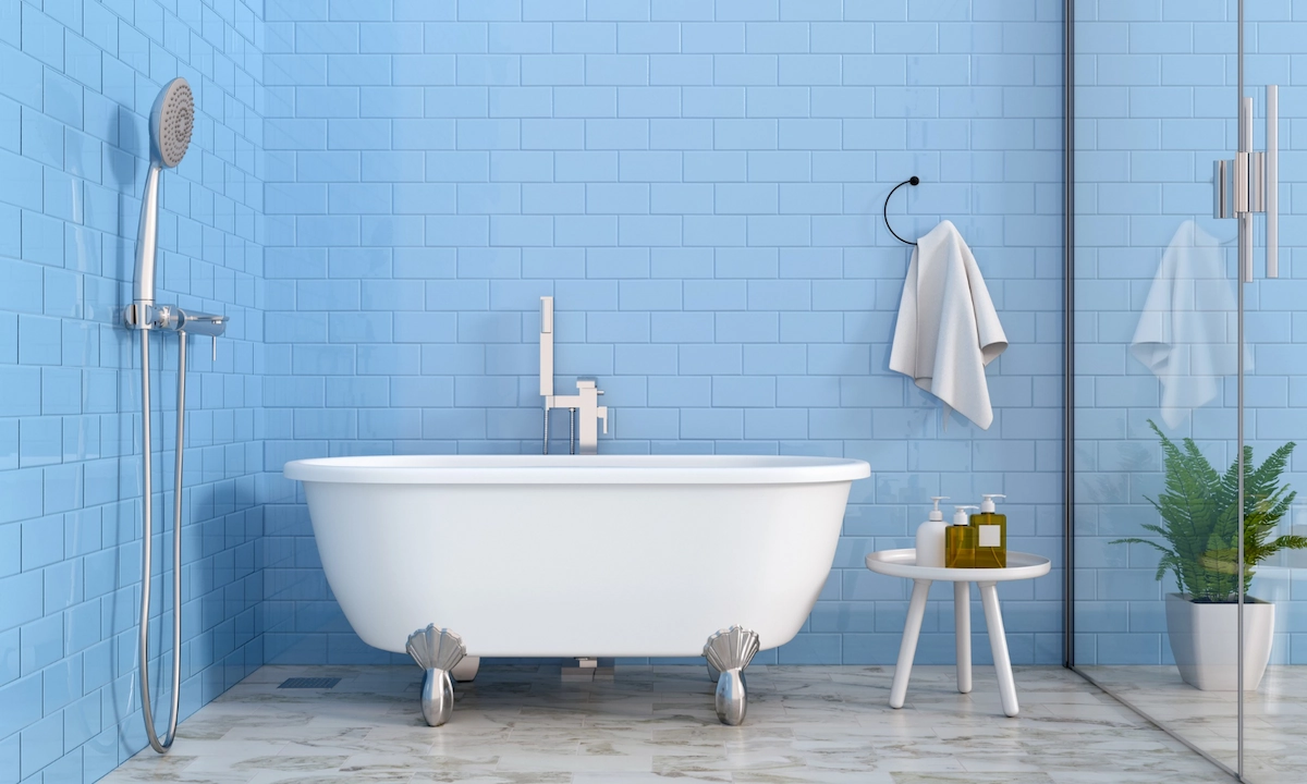 Modern Bathroom Walls with Light Blue Tiles